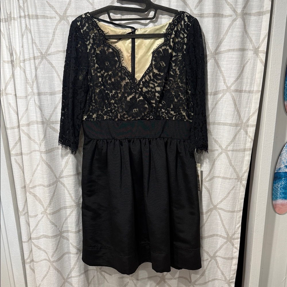 Eliza J Black Lace-Overlay A-Line Dress with Cream Lining